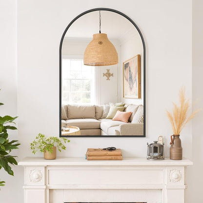 Arched Wall Mirror 36x24 Inch Black Bathroom Vanity Mirror with Metal Frame | Modern Arch Mirror for Bedroom, Living Room, Entryway, Wall Mounted Decorative Mirror