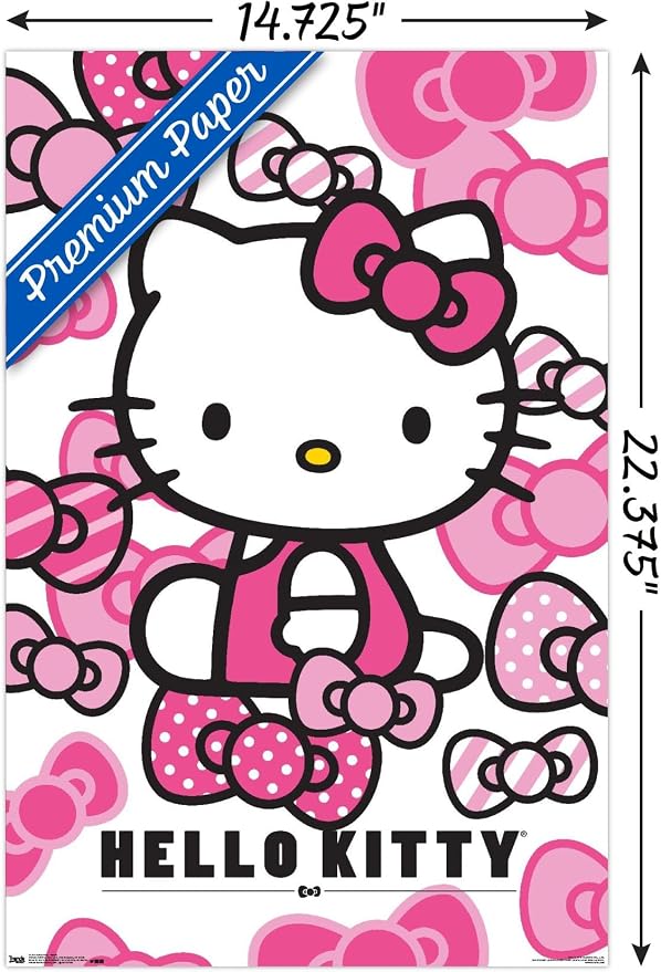 Trends International Hello Kitty - Bows Wall Poster, 14.725" x 22.375", Premium Poster & Mount Bundle