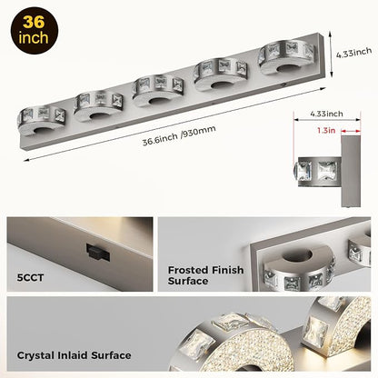 Modern Bathroom Vanity Lights 40W 36.6 inch Dimmable 5CCT Brushed Nickel Wall Lighting Light Fixtures for Bathroom Above Mirror(5-Light) Vanity Light, Living Room, Kitchen, Hallway