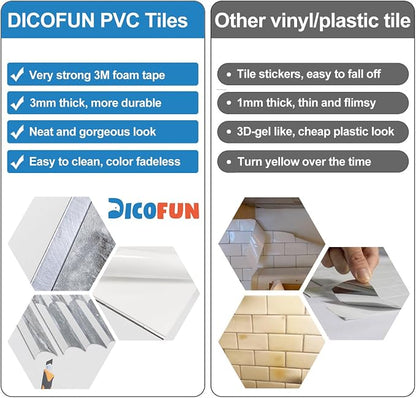 DICOFUN 10-Sheet Grey & White Peel and Stick Backsplash for Kitchen, PVC Stick on Backsplash Wall Tiles