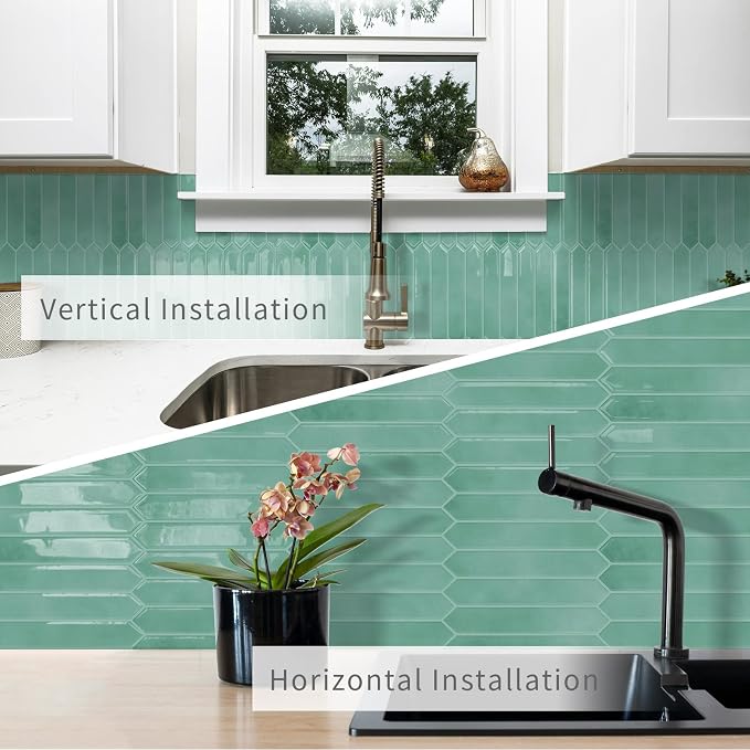 10 Sheets Long Hexagon Tile Peel and Stick Backsplash | Self-Adhesive Wall Tiles Stick on Back Splash for Kitchen, Bathroom, Fireplace,RV(Cyan,12"×12")