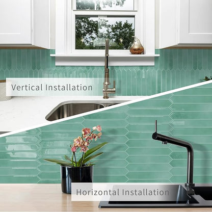 10 Sheets Long Hexagon Tile Peel and Stick Backsplash | Self-Adhesive Wall Tiles Stick on Back Splash for Kitchen, Bathroom, Fireplace,RV(Cyan,12"×12")
