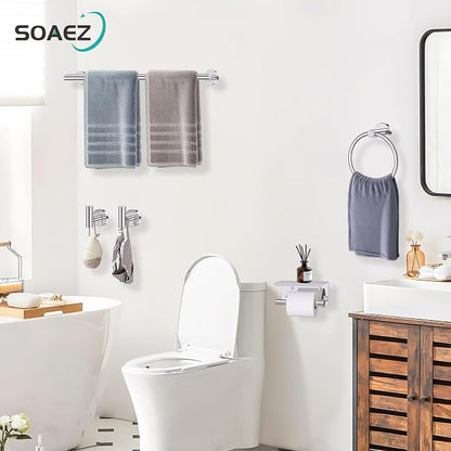 Polished Chrome Bathroom Hardware Set, 5 Pieces Chrome Towel Bar Bathroom Accessories, Upgraded Toilet Paper Holder with Shelf Set, 23.6 Inch Towel Rack Towel Holder for Bathroom Wall