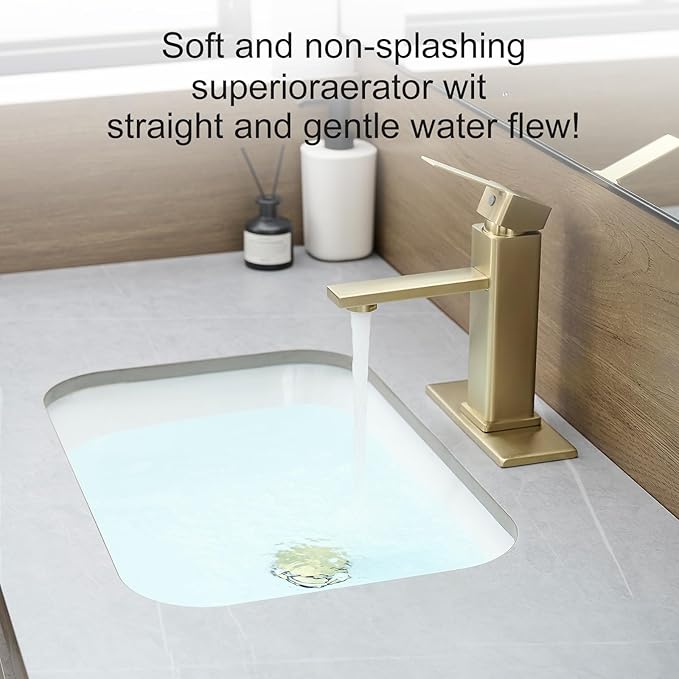 Brushed Gold Bathroom Faucet YXOCVIR Single Hole with Pop-Up Drain Single Handle Bathroom Faucet Suitable for Vanity Sinks, RV, Farmhouses, Suitable for 1 or 3-Hole Installation(Brushed Gold)
