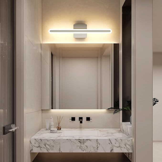 Brushed Nickel Vanity Lights for Bathroom, 5CCT Dimmable Vanity Light Bar | Above Mirror Makeup Mirror Light, Modern Bathroom Lighting Fixtures 23.6 inch 20W