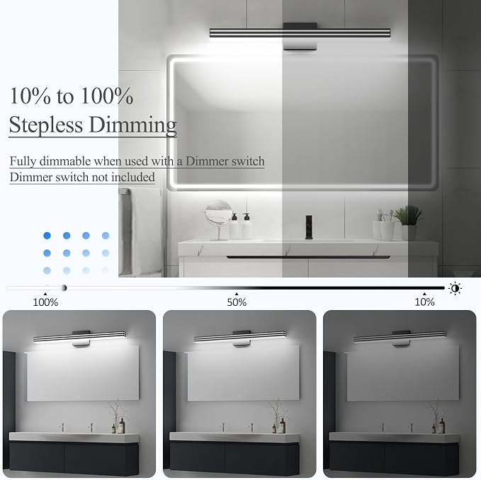 Ralbay Modern Black Bathroom Light Fixtures 5 Color Temperature Dimmable 31.5inch 30W Acrylic LED Black Bathroom Vanity Lighting Fixtures Over Mirror