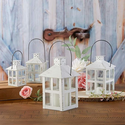 Kate Aspen 9 Inch White Vintage Distressed Rustic Candle Holder Decorative Lantern, Wedding Decoration, Farmhouse Decor, Table Centerpiece, Home Shelf Decor