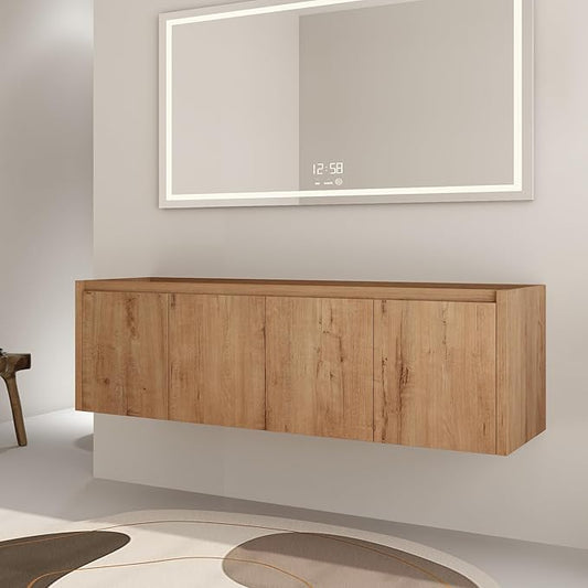 60 Inch Bathroom Vanity Without Sink, 60" Floating Vanity Without Top, Modern Wall Mounted Cabinet for Large Space, Large Bathroom Storage Cabinet with 4 Soft-Closing Doors and Hidden Handles