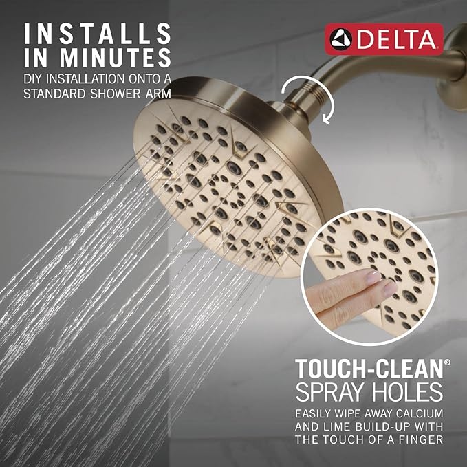 Delta 5-Setting Champagne Bronze Shower Head with High Pressure Spray, 6 Inch Round Shower Head, Showerheads, 1.75 GPM Flow Rate, Champagne Bronze 52535-CZ