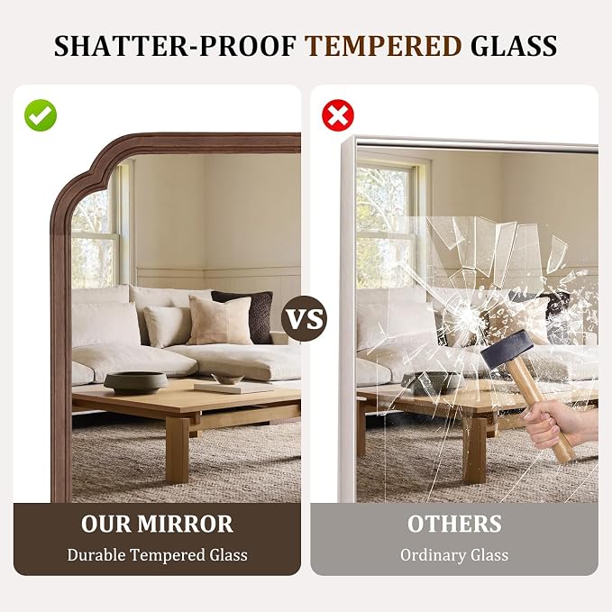 22" x 30" Wood Mirror Rounded Corner Arch Wall Mirror with Wood Frame for Entryway, Living Room or Bedroom Home Decor [22" x 30" Walnut Color]