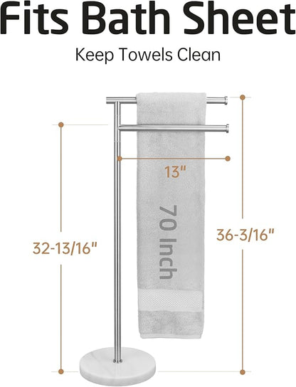 KES Standing Towel Racks for Bathroom Floor, Freestanding Swivel Standing 2 Arms Bath Towel Racks with Weighted Marble Base, SUS304 Stainless Steel Brushed Finish, BTH219S2-2