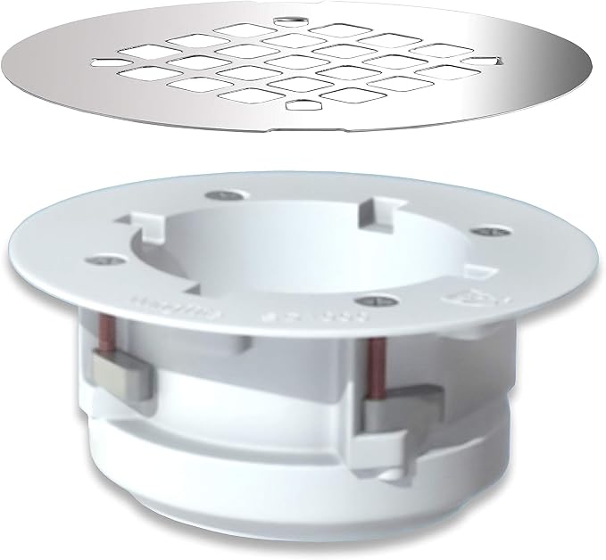 Pro-Series New Construction Shower Drain - 10 Year Warranty - Made in USA - SD1000 OEM Chrome - Installs from the Top - Fiberglass/Plastic Showers - 2" PVC/ABS - UPC Approved