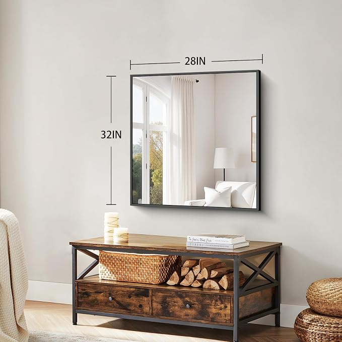 Koonmi Black Bathroom Mirror for Over Sink,Metal Framed 32"x28" Wall Mirror