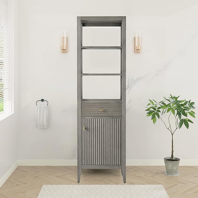 HOMEBEYOND Bathroom Vanity with Storage Cabinet & Shelves, Free-Standing Vanity with Soft-Closing Doors, Golden Brushed Handware, Driftwood Gray,