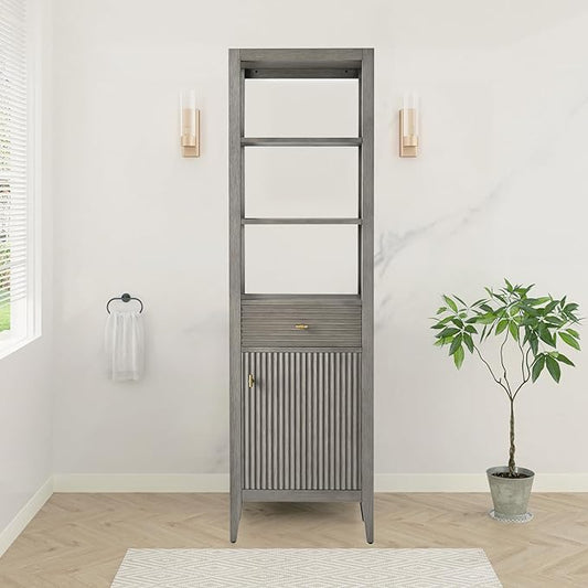 HOMEBEYOND Bathroom Vanity with Storage Cabinet & Shelves, Free-Standing Vanity with Soft-Closing Doors, Golden Brushed Handware, Driftwood Gray,