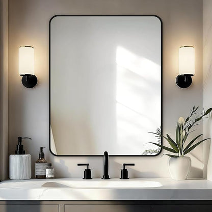 Bathroom Vanity Mirror, Black Framed Mirror for Over Sink, 30x24 | HD glass, distortion-free for makeup and grooming, Sturdy frame, all mounting hardware, hangs horizontal or vertical