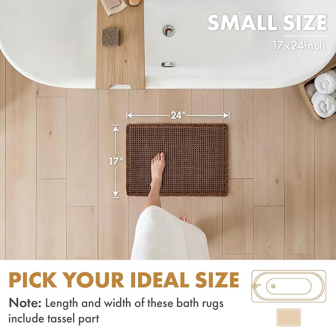 MIULEE Set of 2 Waffle Bathroom Rugs Boho Bath Mat Mocha 17x24 Inch | Non Slip, Super Absorbent, Washable, Ultra Soft, Rubber Backed, Small Bath Rugs for Bathroom Floor Tub Shower