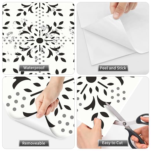MORCART Peel and Stick Floor Tile, 7.87"x 7.87" Vinyl Flooring Waterproof DIY Flooring for Bathroom, Kitchen, Fireplace, Stairs, Bedrooms, Wall, Pantry Room - 20 Pcs Black White Gray
