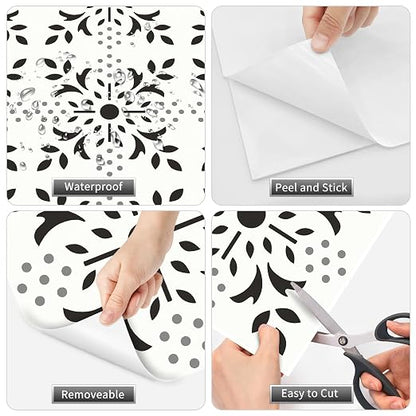 MORCART Peel and Stick Floor Tile, 7.87"x 7.87" Vinyl Flooring Waterproof DIY Flooring for Bathroom, Kitchen, Fireplace, Stairs, Bedrooms, Wall, Pantry Room - 20 Pcs Black White Gray