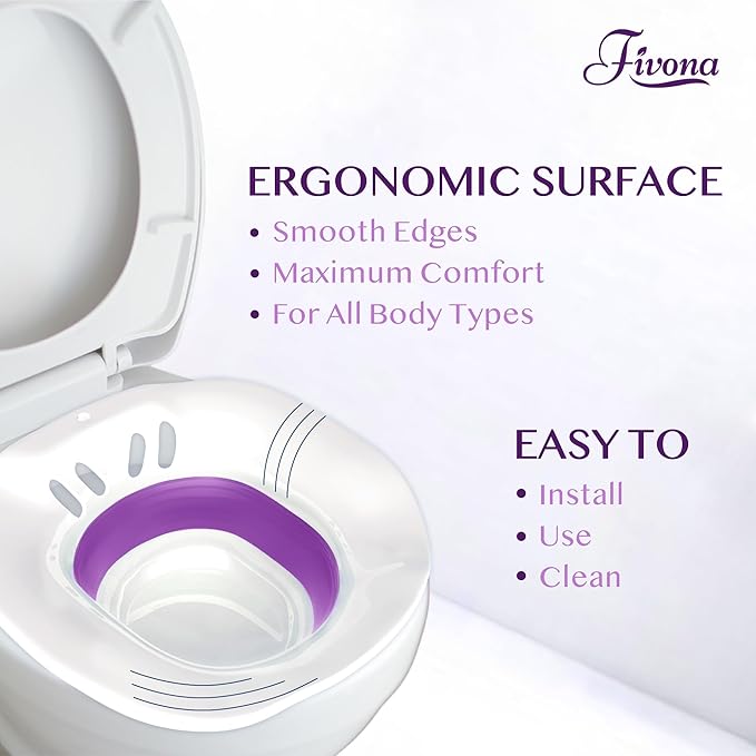 Fivona Sitz Bath for Toilet Seat Postpartum and Hemorrhoids Care - Yoni Steam Seat - Foldable Basin for Epsom Salt Soak - Portable Bidet BPA Free Temperature Resistant - Universal Fit - Purple