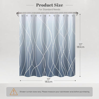 Striped Shower Curtain for Bathroom, Ombre Blue, 72" W x 72" L | with Hooks, Modern Hotel Style, Water Repellent, Washable, Weighted Hem