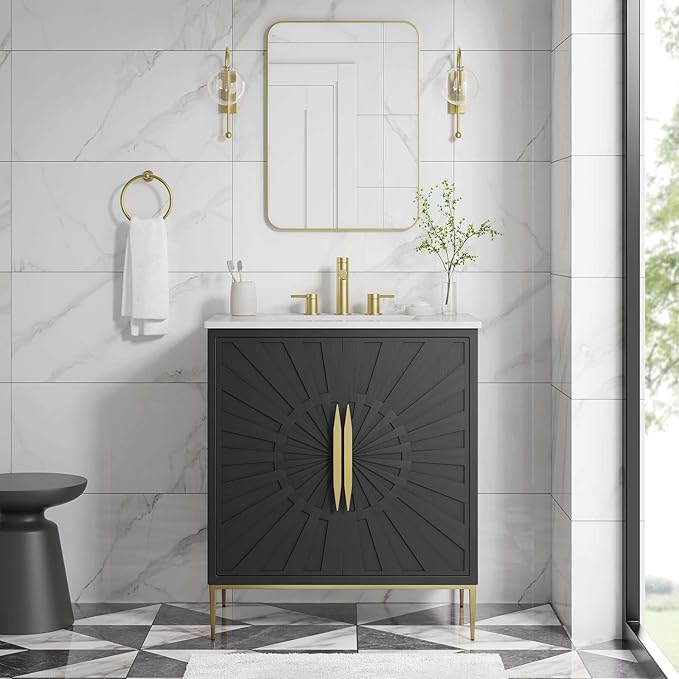 Modway Awaken Bathroom Vanity Cabinet, 30", White Black