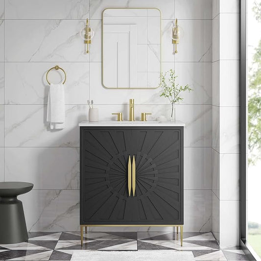 Modway Awaken Bathroom Vanity Cabinet, 30", White Black