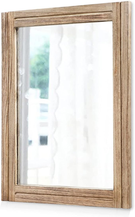 AAZZKANG Rustic Mirror for Wall with Rectangle Wood Framed Decorative Hanging Mirrorrs Large 28"x20"for Bedroom Bathroom Living Room Dressing Room