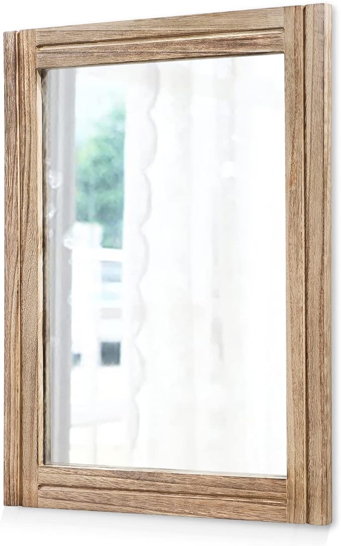 AAZZKANG Rustic Mirror for Wall with Rectangle Wood Framed Decorative Hanging Mirrorrs Large 20"x16"for Bedroom Bathroom Living Room Dressing Room