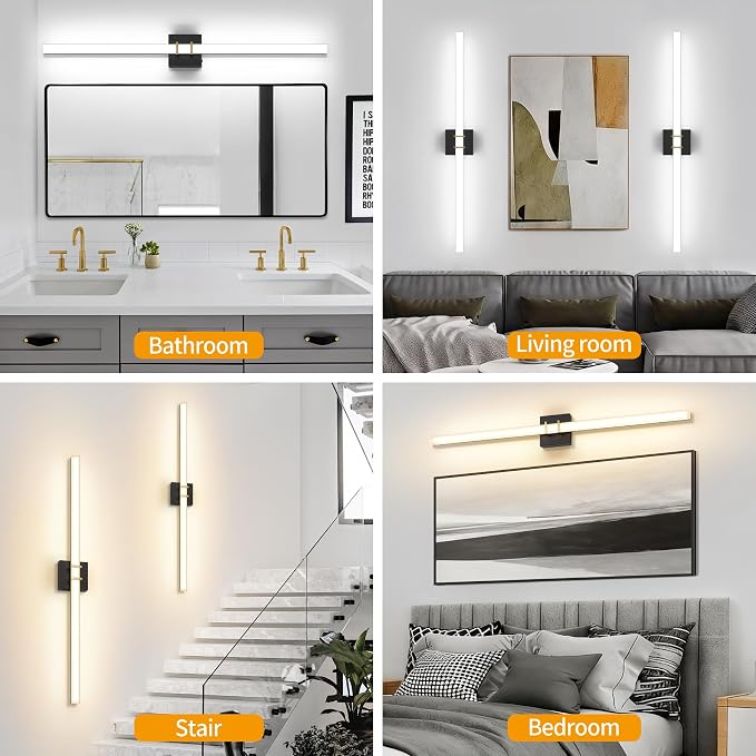 Modern Black and Brass Vanity Light Bar 40 Inch, 30W 5CCT Dimmable Bathroom Light Fixtures LED Wall Lighting Fixture