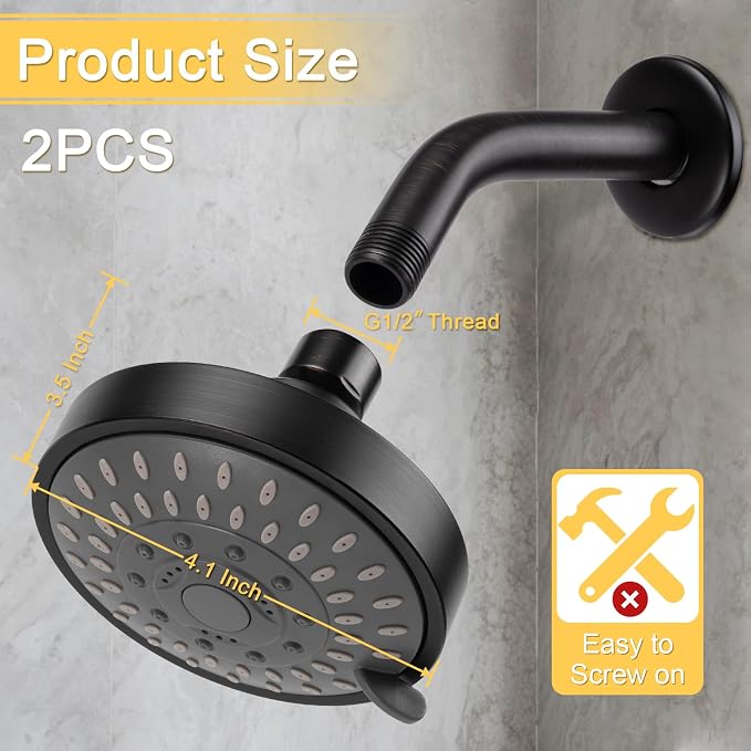 AISOSO Shower Head 2PCS, High-Pressure Showerhead 4.1",Oil Rubbed Bronze
