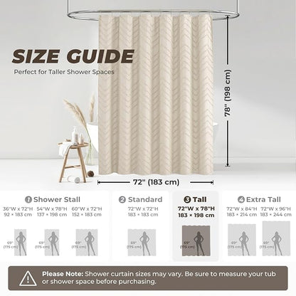 Tall Shower Curtain 78 Inches Long Beige Shower Curtain Boho Cute Chic Tufted Chevron Textured Striped Modern Minimalist Shower Curtains for Bathroom