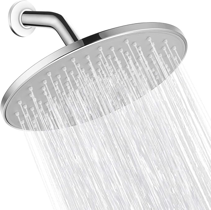 Waterfall Showerhead VMASSTONE High Pressure Showerhead - Tool Free Installation- with Large Spray Surfaces and 200 Nozzles for Delicate and Unstimulate Shower Experience (EM-001 Chrome/Light Grey)