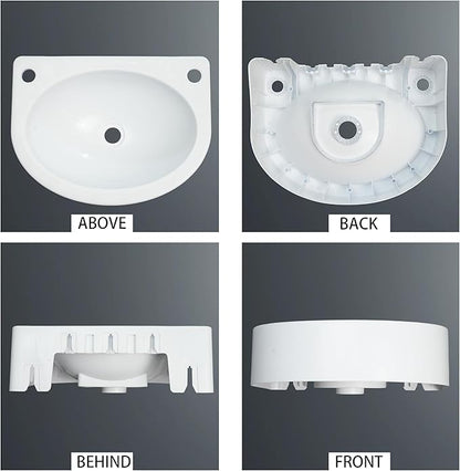 Wall Mount Bathroom Sink 17.7"x13.4" No-Drill Installation Self-Adhesive Wash basin with 1.26 Faucet Hole Bathroom Sinks Floating Vanity Sink for Lavatory Room Basin Plastic Rv Sink for Home Garage