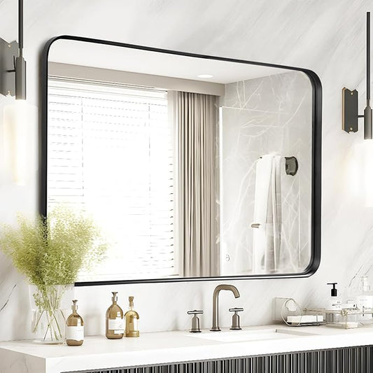 Fabuday Large Black Bathroom Mirror 40x30 Inch - Rectangular Framed Mirrors for Wall, Black Metal Mirror Wall Mounted for Bathroom, Farmhouse, Living Room, Hangs Vertically or Horizontally