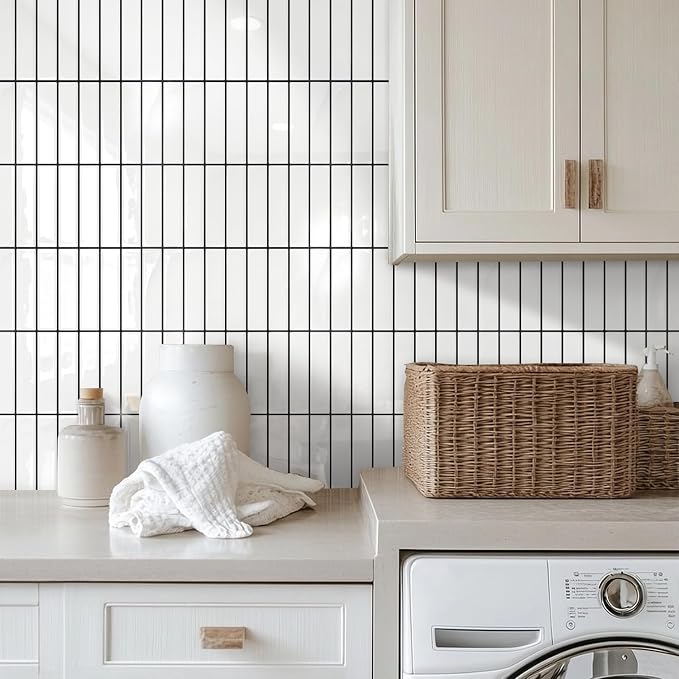 3D Peel and Stick Backsplash Tiles, 10 Pcs 12" x 12", White | Glossy Vinyl Backsplash Sticker for Renter Friendly Kitchen Bathroom DIY Wall Makeover, Cover 10 sq ft，Removable，Waterproof