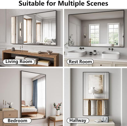 Bathroom Mirror 36x60 Matte Black Rectangle Bathroom Wall Mirror for Over Sink, Modern Large Vanity Mirror, HD Tempered Glass, Anti-Rust Aluminum Alloy Frame, for Living Room, Bedroom, Entryway