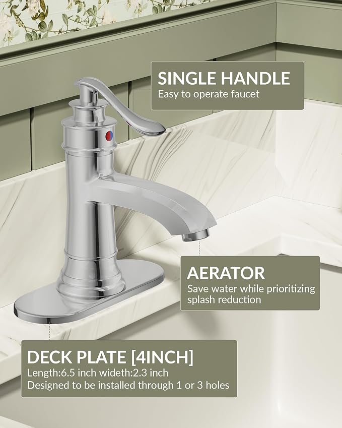 Chrome Bathroom Faucet Brass Single Handle Bathroom Sink Faucets | Single Hole Farmhouse Faucet Vanity Lavatory RV with Overflow Pop Up Drain Mixer Tap Commcercial Rustic by BATHLAVISH