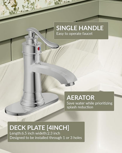 Chrome Bathroom Faucet Brass Single Handle Bathroom Sink Faucets | Single Hole Farmhouse Faucet Vanity Lavatory RV with Overflow Pop Up Drain Mixer Tap Commcercial Rustic by BATHLAVISH
