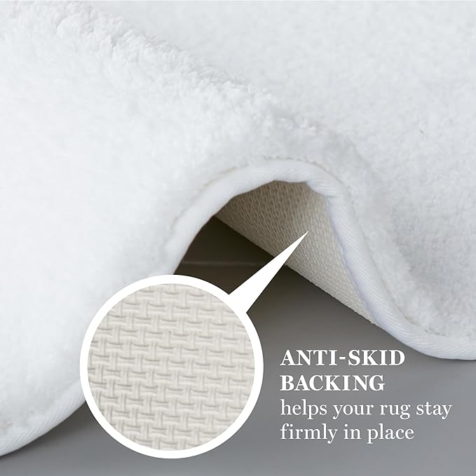 MARTHA STEWART Drylon Microfiber Bath Rug - 1 Piece, Ultra Soft Plush, Non-Slip, Thick, Washable Bathroom Rugs, Home Decor Accessories, Household Essentials, Small Bath Mat, 17" x 24", White