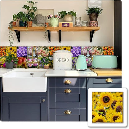 Alwayspon Vinyl Sticker Peel and Stick, Self-Adhesive Wall Tile Transfers Backsplash Sticker Decal for Kitchen Bathroom, 6x6inch/15x15cm 30Pcs, Flowers T039