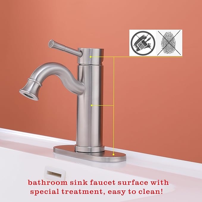 Bropury Bathroom faucets with Adjustable Water Outlet Angle，USU304 Hot and Cold Mixed Water Bathroom Sink Faucet，Vanity Faucet for RV Camper Farmhouse Family Sink (Nickel Brushed)