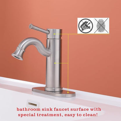 Bropury Bathroom faucets with Adjustable Water Outlet Angle，USU304 Hot and Cold Mixed Water Bathroom Sink Faucet，Vanity Faucet for RV Camper Farmhouse Family Sink (Nickel Brushed)