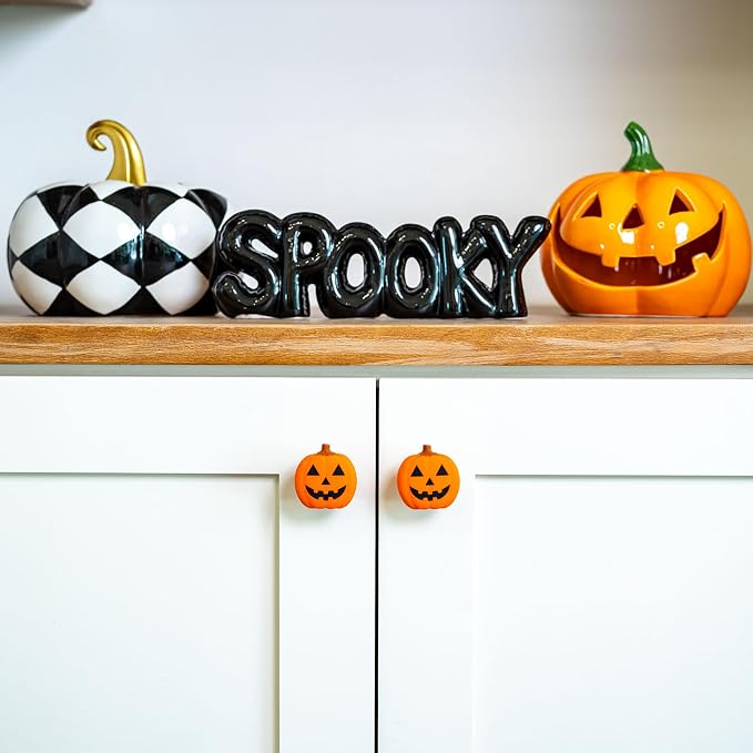 Knobēz 12pk Jack o Lantern Decorative Knob Covers for Halloween Decor | Stretchy autumn seasonal accents fit 1 to 1.5 in round or square cabinet hardware for kitchen, bathroom, and dressers