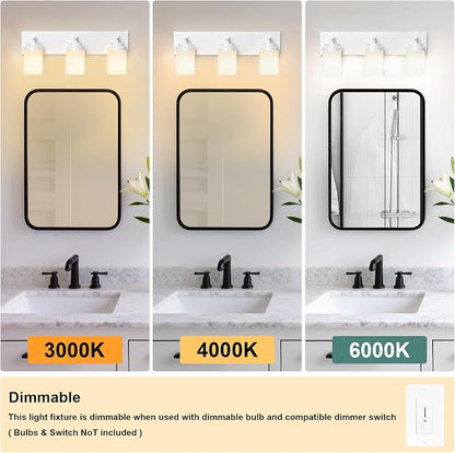 IZORRO Bathroom Vanity Light Fixture, 3-Light 22 Inch White Bathroom Light Fixtures Over Mirror, with White Glass Shade, Modern Farmhouse Vanity Lights, Rustic Restroom Lighting Fixtures