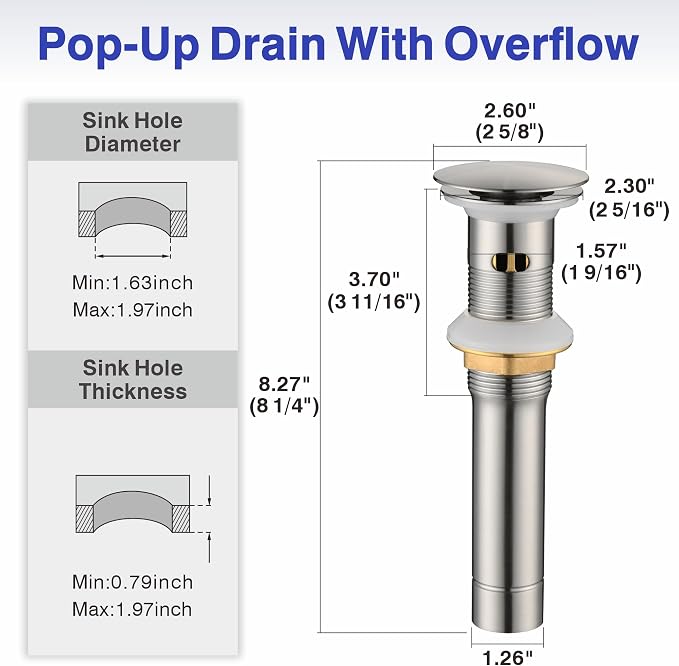 Bathroom Faucet with Sprayer, Brushed Nickel Single Hole with Pop-Up Drain | Kablle Single Handle Pull Out 1 or 3 Hole Laundry Bar Basin Faucet with Deck Plate, KBL-7002BN-CL