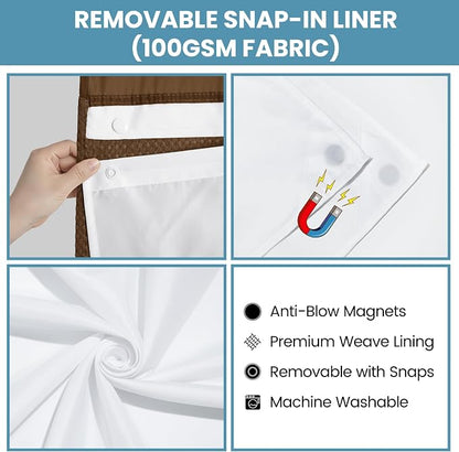 SORTTO No Hook Shower Curtain with Snap in Liner Set Waffle Shower Curtain for Bathroom Hotel Style Fabric Waterproof Inner Liner，71" W x 74" H, Brown