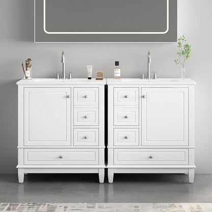 60 Inch Bathroom Vanity with Double Sink, 60 Double Sink Bathroom Vanity, Bathroom Vanity 60" Double Sink with 6 Drawers, 2 Cabinets and 2 Door with Shelves (White)