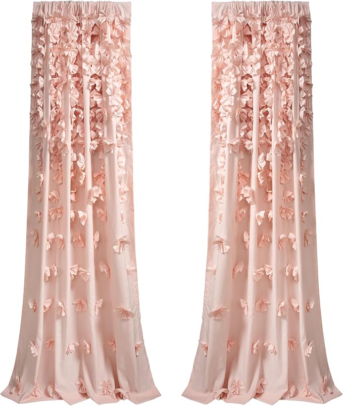 Lush Decor Riley Light Filtering Window Curtain Panel, Single 54" W x 95" L, Blush - Cute Pink Curtains for Bedroom - Bow Decor - Coquette Curtains for Windows