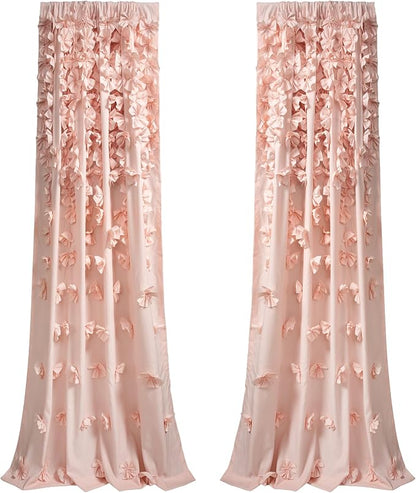 Lush Decor Riley Light Filtering Window Curtain Panel, Single 54" W x 95" L, Blush - Cute Pink Curtains for Bedroom - Bow Decor - Coquette Curtains for Windows